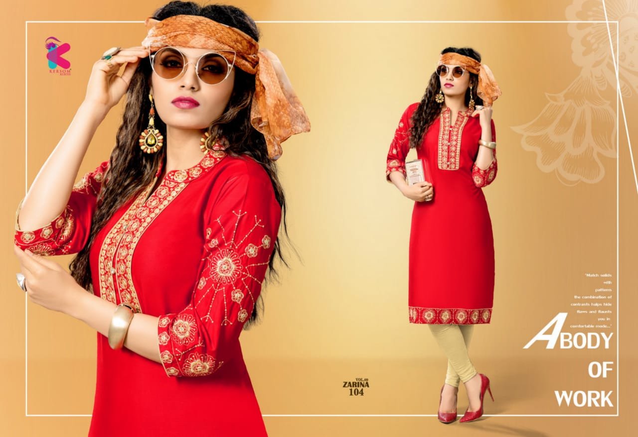 Zarina Vol-9 Embroidered Rayon Kersom Kurtis Zarina Vol-9 Embroidered Rayon Kersom Kurtis